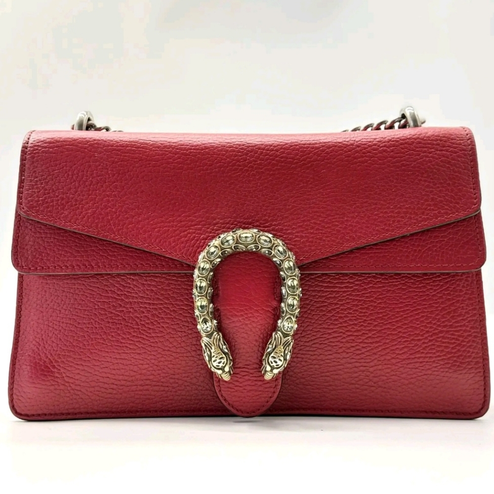 GUCCI DOLLAR CALFSKIN SWAROVSKI CRYSTAL SMALL DIONYSUS SHOULDER BAG HIBISCUS RED